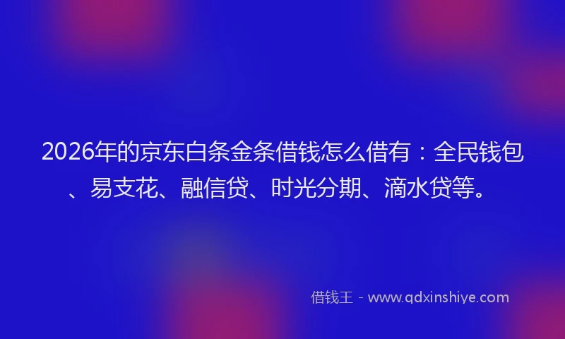 2026年的京东白条金条借钱怎么借有：全民钱包、易支花、融信贷、时光分期、滴水贷等。