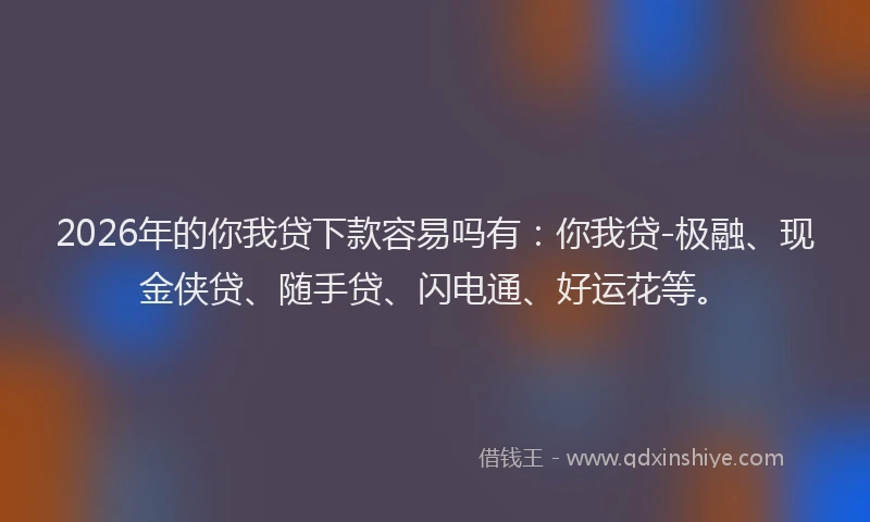 2026年的你我贷下款容易吗有：你我贷-极融、现金侠贷、随手贷、闪电通、好运花等。