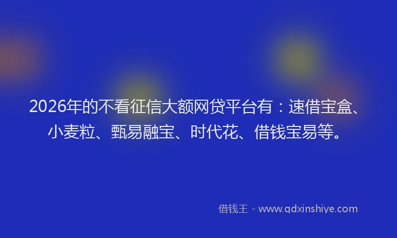 2026年的不看征信大额网贷平台有：速借宝盒、小麦粒、甄易融宝、时代花、借钱宝易等。