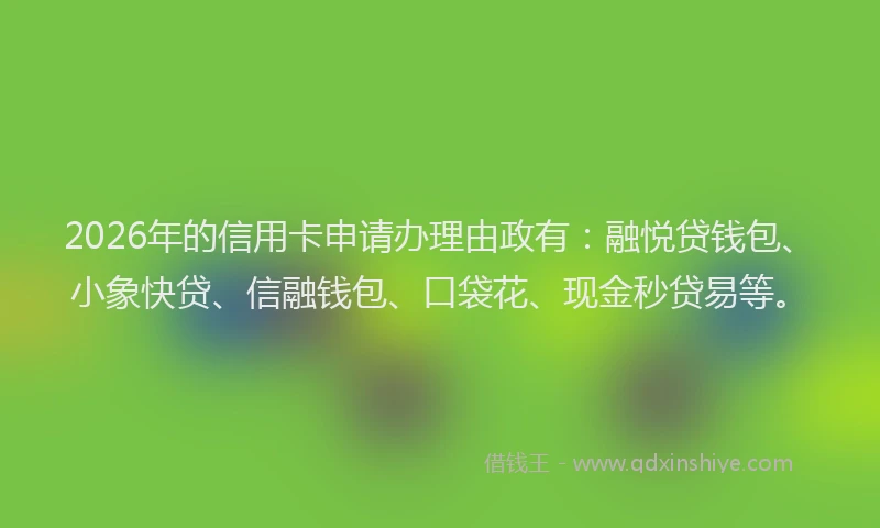 2026年的信用卡申请办理由政有：融悦贷钱包、小象快贷、信融钱包、口袋花、现金秒贷易等。