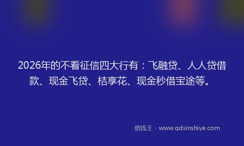 2026年的不看征信四大行有：飞融贷、人人贷借款、现金飞贷、桔享花、现金秒借宝途等。