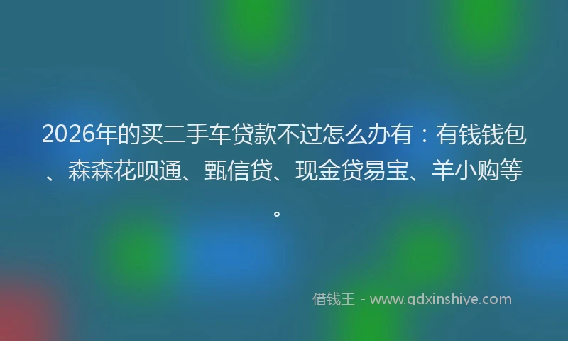 2026年的买二手车贷款不过怎么办有：有钱钱包、森森花呗通、甄信贷、现金贷易宝、羊小购等。