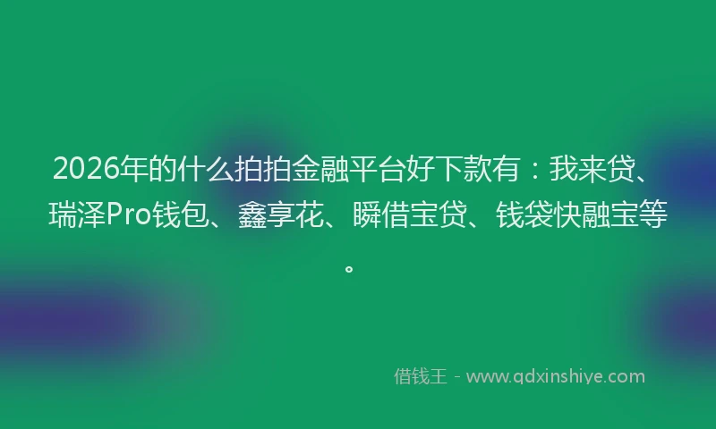 2026年的什么拍拍金融平台好下款有：我来贷、瑞泽Pro钱包、鑫享花、瞬借宝贷、钱袋快融宝等。