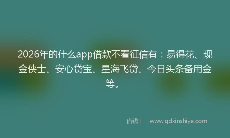 2026年的什么app借款不看征信有：易得花、现金侠士、安心贷宝、星海飞贷、今日头条备用金等。