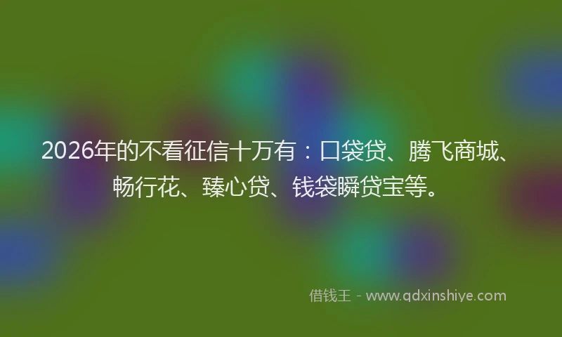 2026年的不看征信十万有：口袋贷、腾飞商城、畅行花、臻心贷、钱袋瞬贷宝等。