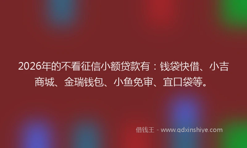 2026年的不看征信小额贷款有：钱袋快借、小吉商城、金瑞钱包、小鱼免审、宜口袋等。