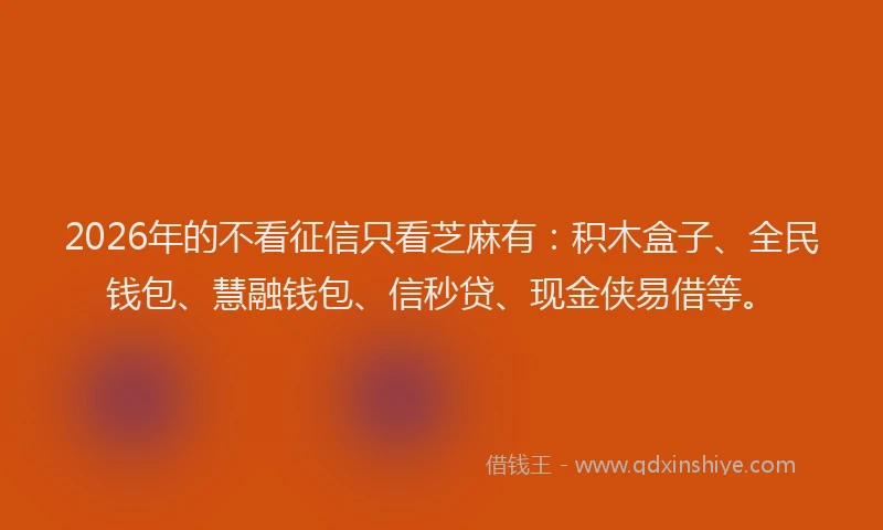 2026年的不看征信只看芝麻有：积木盒子、全民钱包、慧融钱包、信秒贷、现金侠易借等。
