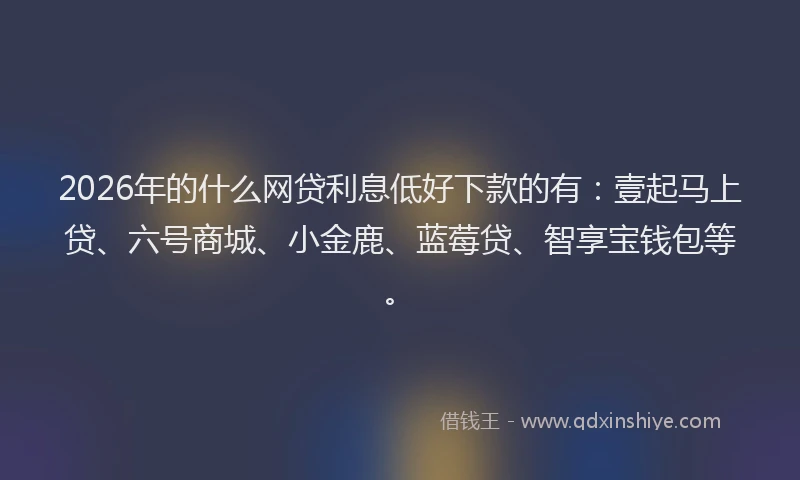2026年的什么网贷利息低好下款的有：壹起马上贷、六号商城、小金鹿、蓝莓贷、智享宝钱包等。