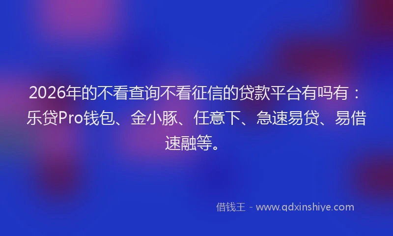 2026年的不看查询不看征信的贷款平台有吗有：乐贷Pro钱包、金小豚、任意下、急速易贷、易借速融等。