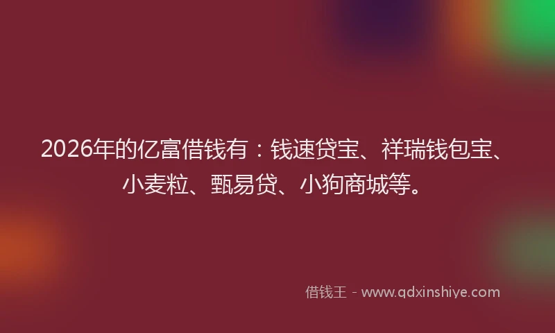 2026年的亿富借钱有：钱速贷宝、祥瑞钱包宝、小麦粒、甄易贷、小狗商城等。