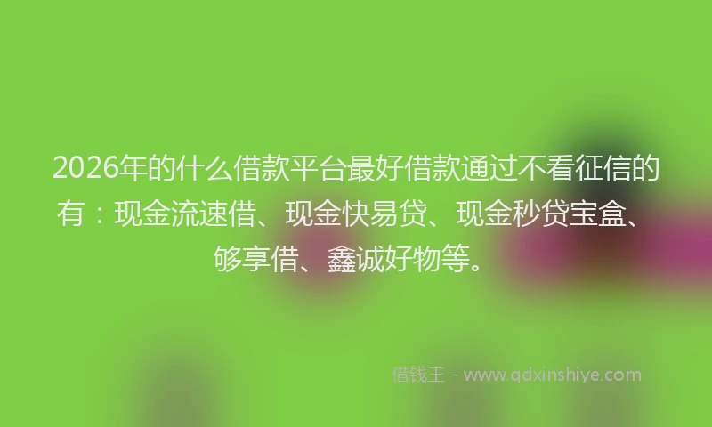 2026年的什么借款平台最好借款通过不看征信的有：现金流速借、现金快易贷、现金秒贷宝盒、够享借、鑫诚好物等。