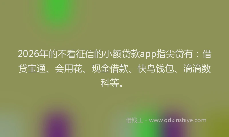 2026年的不看征信的小额贷款app指尖贷有：借贷宝通、会用花、现金借款、快鸟钱包、滴滴数科等。