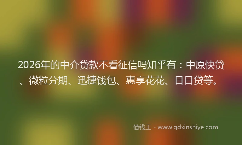 2026年的中介贷款不看征信吗知乎有：中原快贷、微粒分期、迅捷钱包、惠享花花、日日贷等。