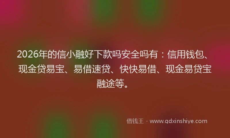 2026年的信小融好下款吗安全吗有：信用钱包、现金贷易宝、易借速贷、快快易借、现金易贷宝融途等。
