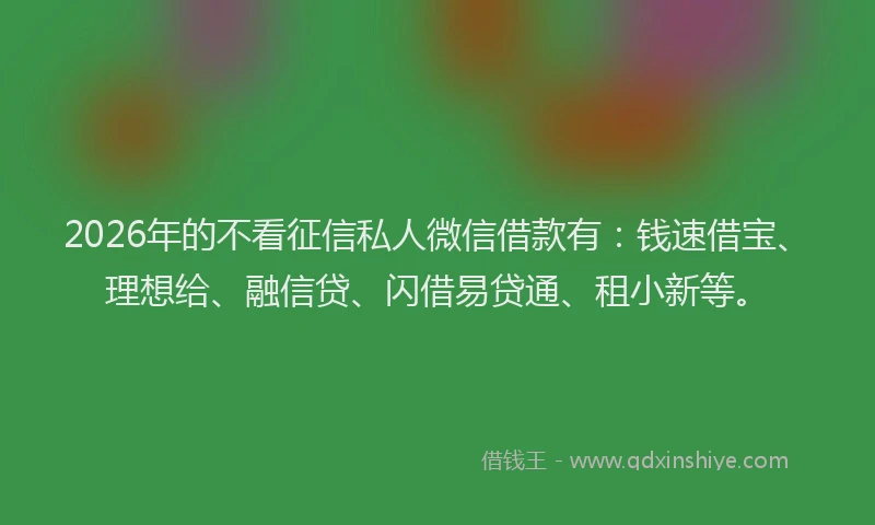 2026年的不看征信私人微信借款有：钱速借宝、理想给、融信贷、闪借易贷通、租小新等。