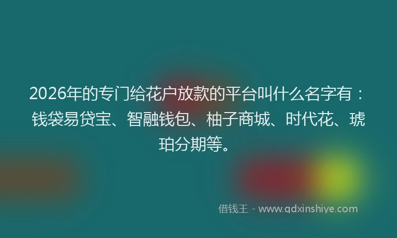 2026年的专门给花户放款的平台叫什么名字有：钱袋易贷宝、智融钱包、柚子商城、时代花、琥珀分期等。