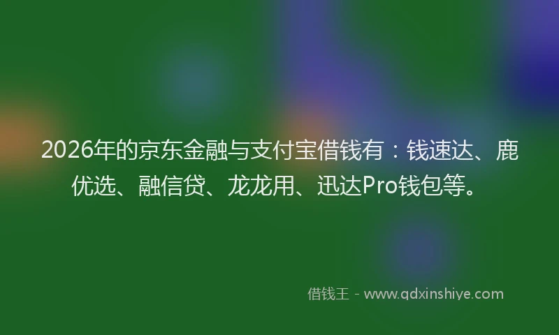 2026年的京东金融与支付宝借钱有：钱速达、鹿优选、融信贷、龙龙用、迅达Pro钱包等。