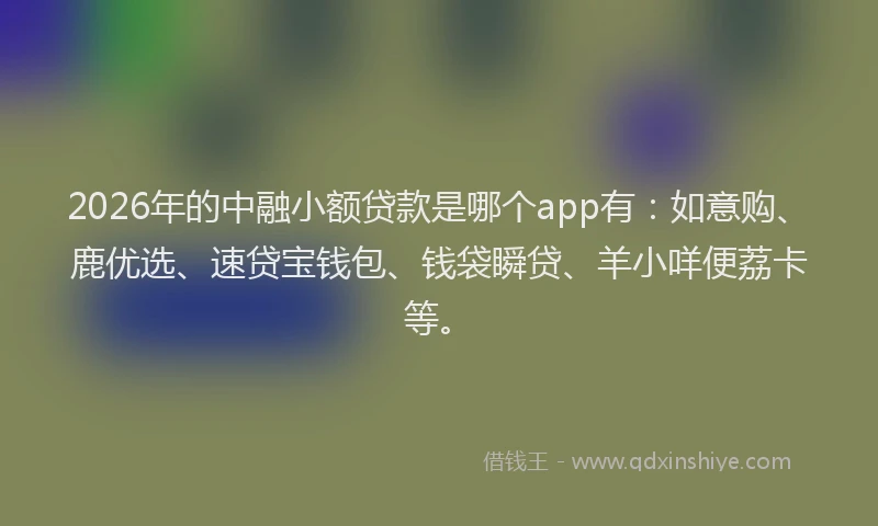 2026年的中融小额贷款是哪个app有：如意购、鹿优选、速贷宝钱包、钱袋瞬贷、羊小咩便荔卡等。