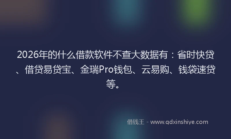 2026年的什么借款软件不查大数据有：省时快贷、借贷易贷宝、金瑞Pro钱包、云易购、钱袋速贷等。