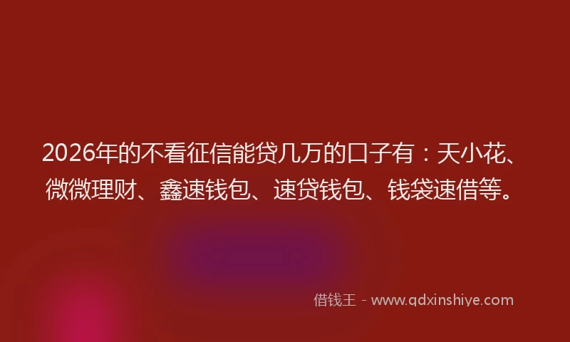 2026年的不看征信能贷几万的口子有：天小花、微微理财、鑫速钱包、速贷钱包、钱袋速借等。