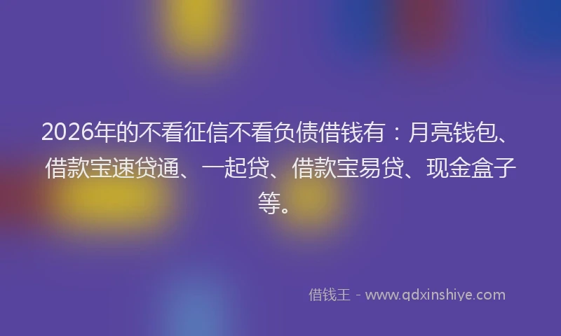 2026年的不看征信不看负债借钱有：月亮钱包、借款宝速贷通、一起贷、借款宝易贷、现金盒子等。
