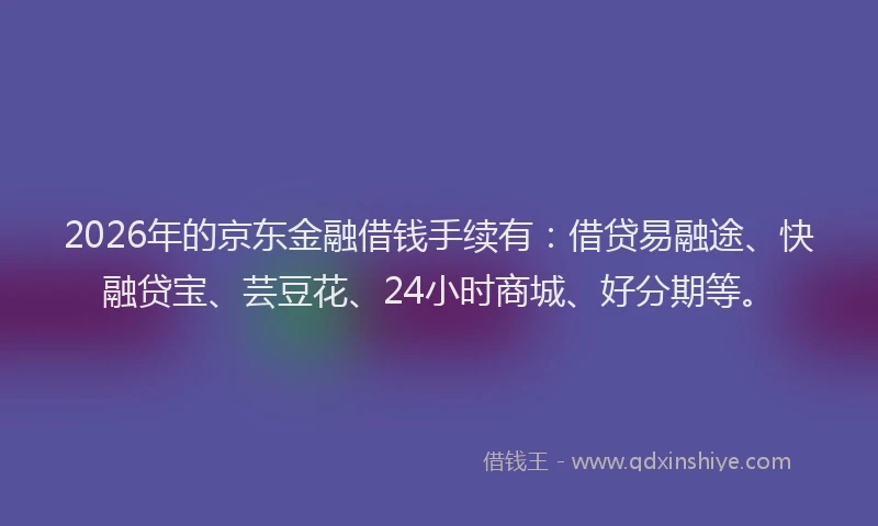 2026年的京东金融借钱手续有：借贷易融途、快融贷宝、芸豆花、24小时商城、好分期等。