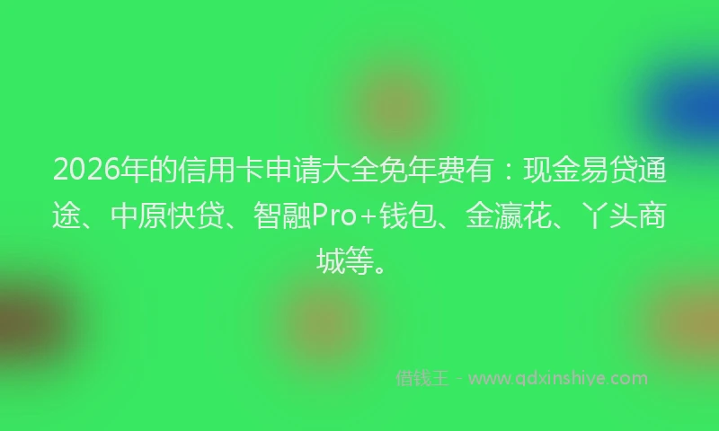 2026年的信用卡申请大全免年费有：现金易贷通途、中原快贷、智融Pro+钱包、金瀛花、丫头商城等。