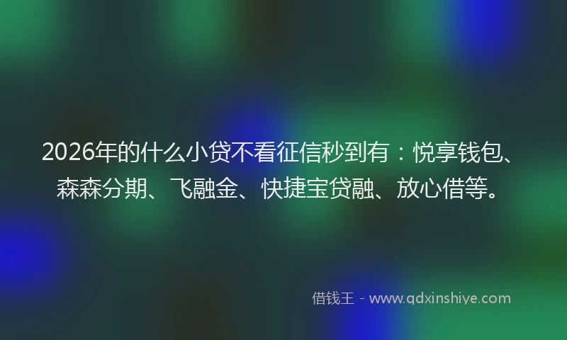 2026年的什么小贷不看征信秒到有：悦享钱包、森森分期、飞融金、快捷宝贷融、放心借等。