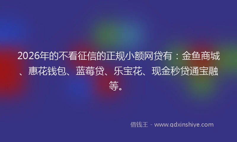 2026年的不看征信的正规小额网贷有：金鱼商城、惠花钱包、蓝莓贷、乐宝花、现金秒贷通宝融等。