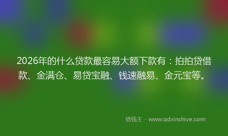 2026年的什么贷款最容易大额下款有：拍拍贷借款、金满仓、易贷宝融、钱速融易、金元宝等。