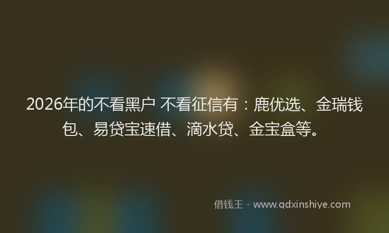 2026年的不看黑户 不看征信有：鹿优选、金瑞钱包、易贷宝速借、滴水贷、金宝盒等。