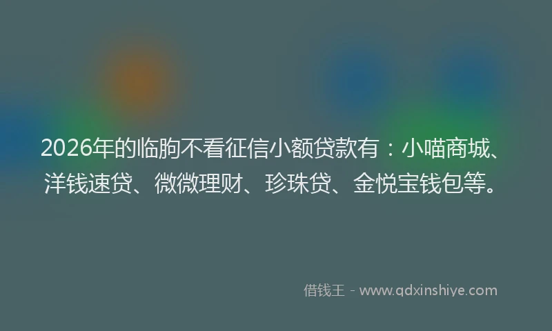 2026年的临朐不看征信小额贷款有：小喵商城、洋钱速贷、微微理财、珍珠贷、金悦宝钱包等。