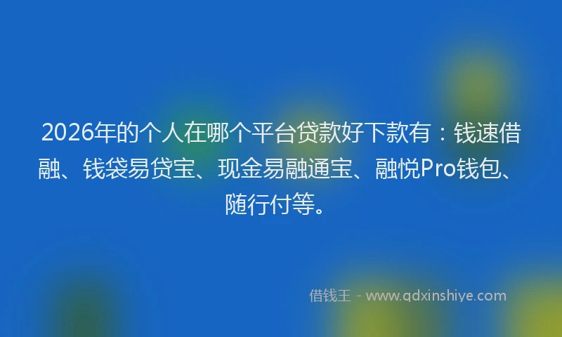 2026年的个人在哪个平台贷款好下款有：钱速借融、钱袋易贷宝、现金易融通宝、融悦Pro钱包、随行付等。