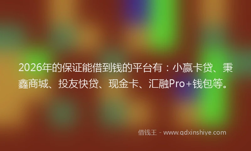2026年的保证能借到钱的平台有：小赢卡贷、秉鑫商城、投友快贷、现金卡、汇融Pro+钱包等。