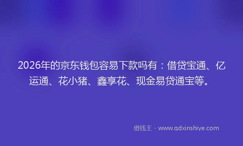 2026年的京东钱包容易下款吗有：借贷宝通、亿运通、花小猪、鑫享花、现金易贷通宝等。