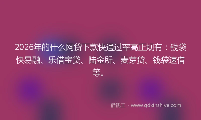 2026年的什么网贷下款快通过率高正规有：钱袋快易融、乐借宝贷、陆金所、麦芽贷、钱袋速借等。