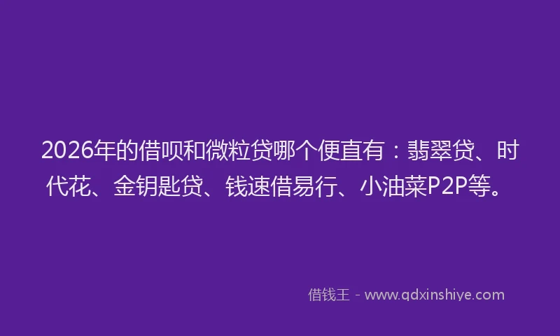 2026年的借呗和微粒贷哪个便直有：翡翠贷、时代花、金钥匙贷、钱速借易行、小油菜P2P等。