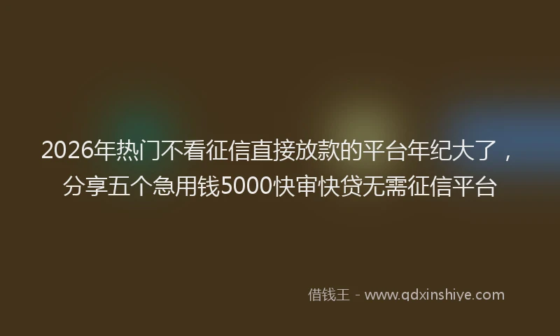 2026年热门不看征信直接放款的平台年纪大了，分享五个急用钱5000快审快贷无需征信平台