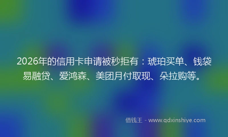 2026年的信用卡申请被秒拒有：琥珀买单、钱袋易融贷、爱鸿森、美团月付取现、朵拉购等。
