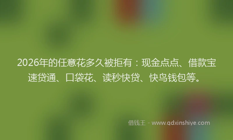 2026年的任意花多久被拒有：现金点点、借款宝速贷通、口袋花、读秒快贷、快鸟钱包等。