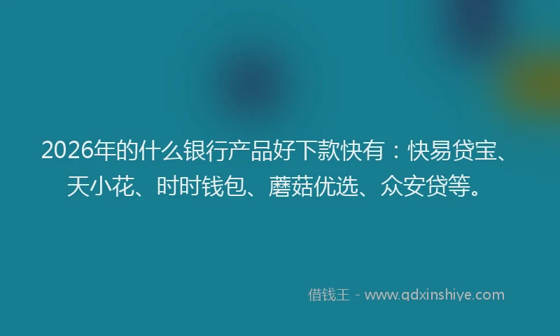 2026年的什么银行产品好下款快有：快易贷宝、天小花、时时钱包、蘑菇优选、众安贷等。