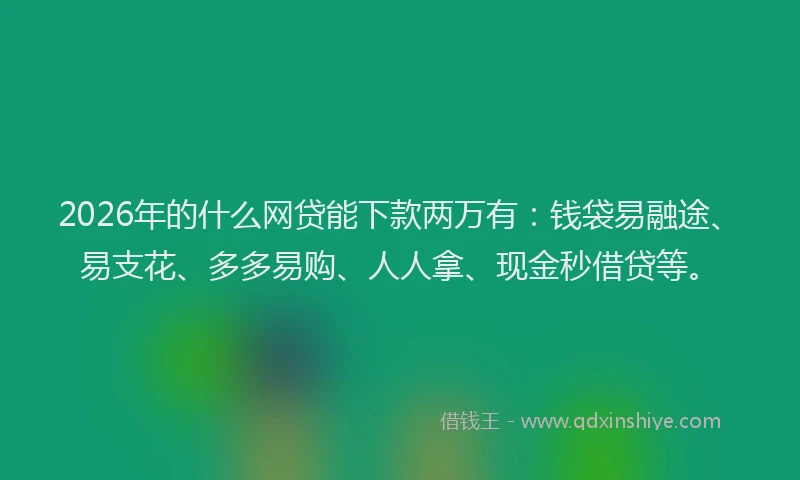 2026年的什么网贷能下款两万有：钱袋易融途、易支花、多多易购、人人拿、现金秒借贷等。