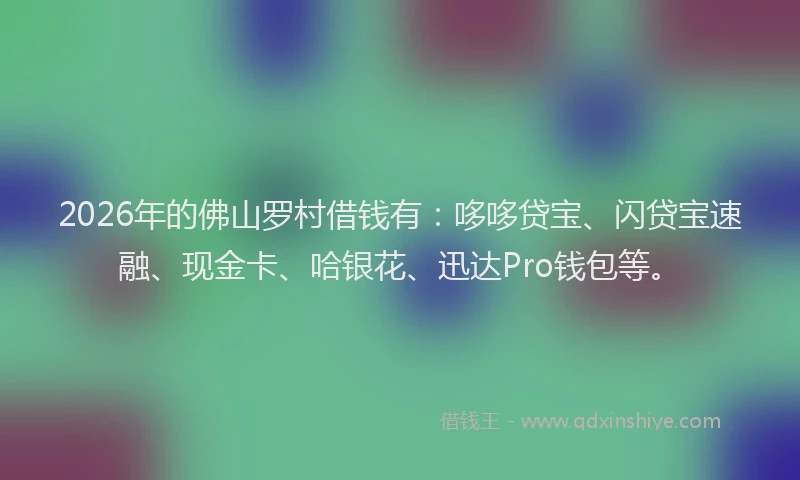 2026年的佛山罗村借钱有：哆哆贷宝、闪贷宝速融、现金卡、哈银花、迅达Pro钱包等。