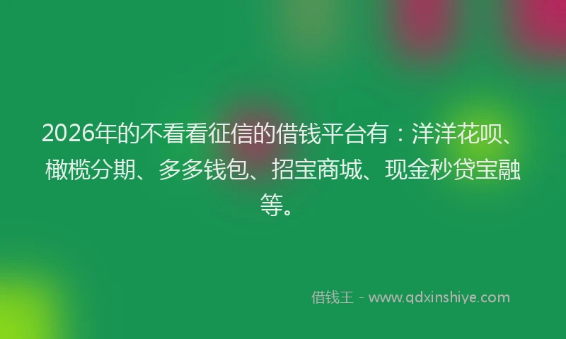 2026年的不看看征信的借钱平台有：洋洋花呗、橄榄分期、多多钱包、招宝商城、现金秒贷宝融等。
