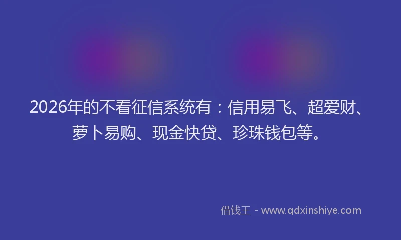 2026年的不看征信系统有：信用易飞、超爱财、萝卜易购、现金快贷、珍珠钱包等。