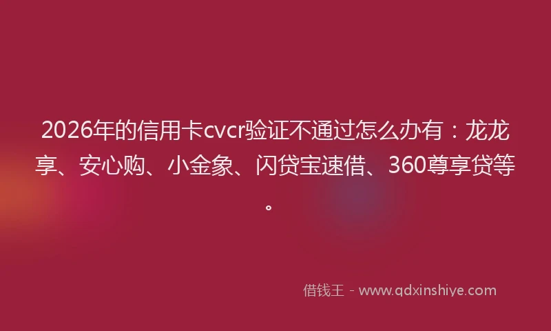 2026年的信用卡cvcr验证不通过怎么办有：龙龙享、安心购、小金象、闪贷宝速借、360尊享贷等。