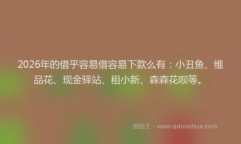 2026年的借乎容易借容易下款么有：小丑鱼、维品花、现金驿站、租小新、森森花呗等。