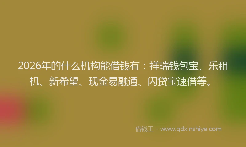 2026年的什么机构能借钱有：祥瑞钱包宝、乐租机、新希望、现金易融通、闪贷宝速借等。