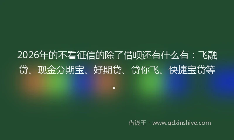2026年的不看征信的除了借呗还有什么有：飞融贷、现金分期宝、好期贷、贷你飞、快捷宝贷等。