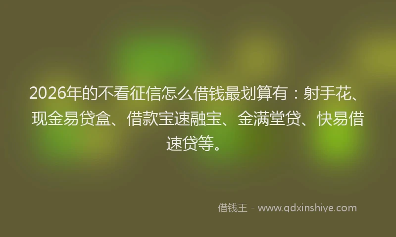 2026年的不看征信怎么借钱最划算有：射手花、现金易贷盒、借款宝速融宝、金满堂贷、快易借速贷等。